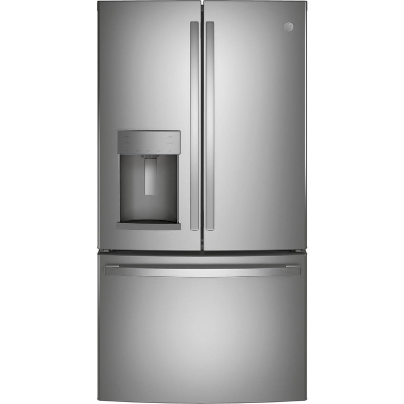 GE 36-inch, 27.8 cu.ft. Freestanding French 3-Door Refrigerator with Ice and Water Dispensing System GFE28GYNFS IMAGE 1