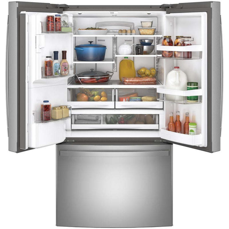 GE 36-inch, 27.8 cu.ft. Freestanding French 3-Door Refrigerator with Ice and Water Dispensing System GFE28GYNFS IMAGE 3