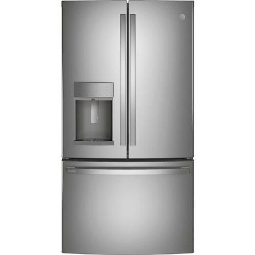 GE Profile 36-inch, 27.7 cu.ft. Freestanding French 3-Door Refrigerator with External Water and Ice Dispensing System PFE28KYNFS IMAGE 1