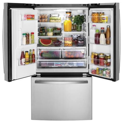 GE 36-inch, 25.6 cu.ft. Freestanding French 3-Door Refrigerator with Multiflow Air System GFE26JYMFS IMAGE 4
